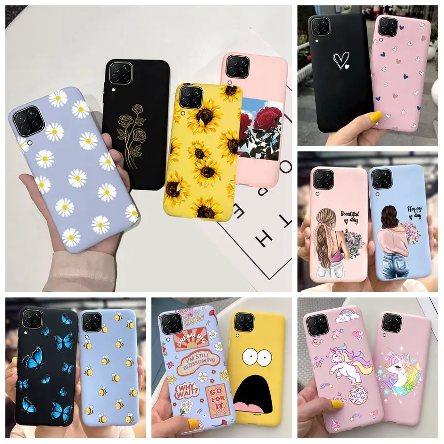 Чехол для Huawei P40 Lite мягкие цветные матовые силиконовые чехлы телефона с цветами
