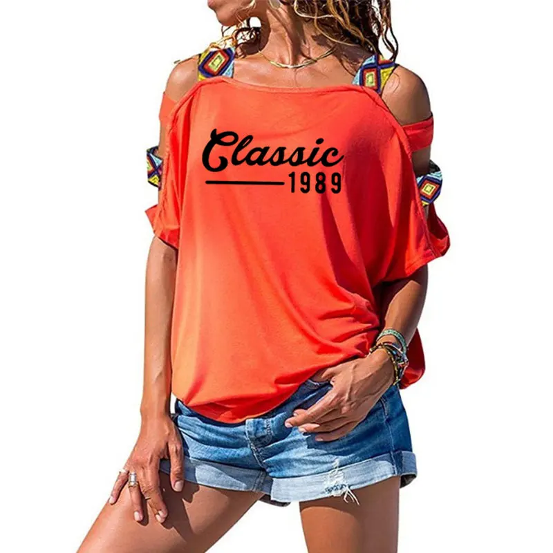 

Classic 1989 30th Birthday Women Cotton For Sexy Hollow Out Shoulder Tee