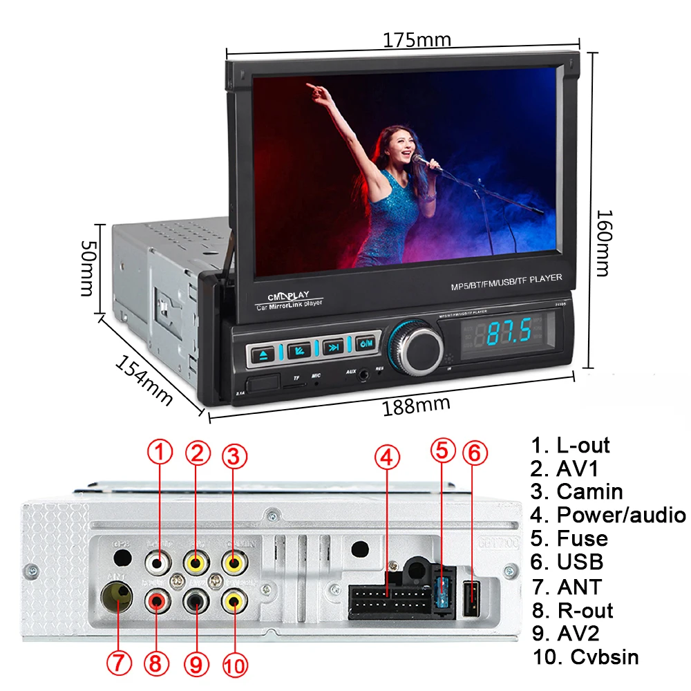 $69.18 Car Stereo 1 DIN Auto Radio MP5 Player Bluetooth Automatic Telescopic CML-Player 7'' Touch Screen Car Mirror Link FM AUX Radio