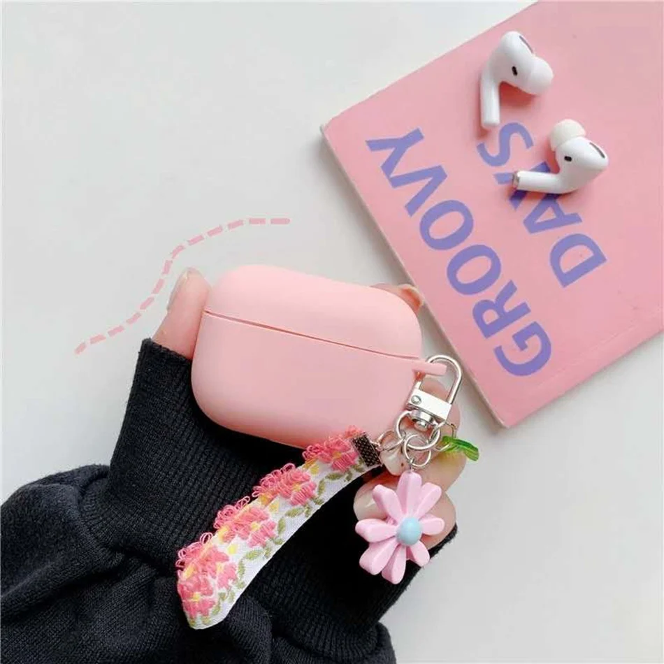 

fundas For AirPods Pro Case Luxury Korea Lace Flower Keychain Pendant Silicone Earphone Cover For Air Pods Pro 3 Cover