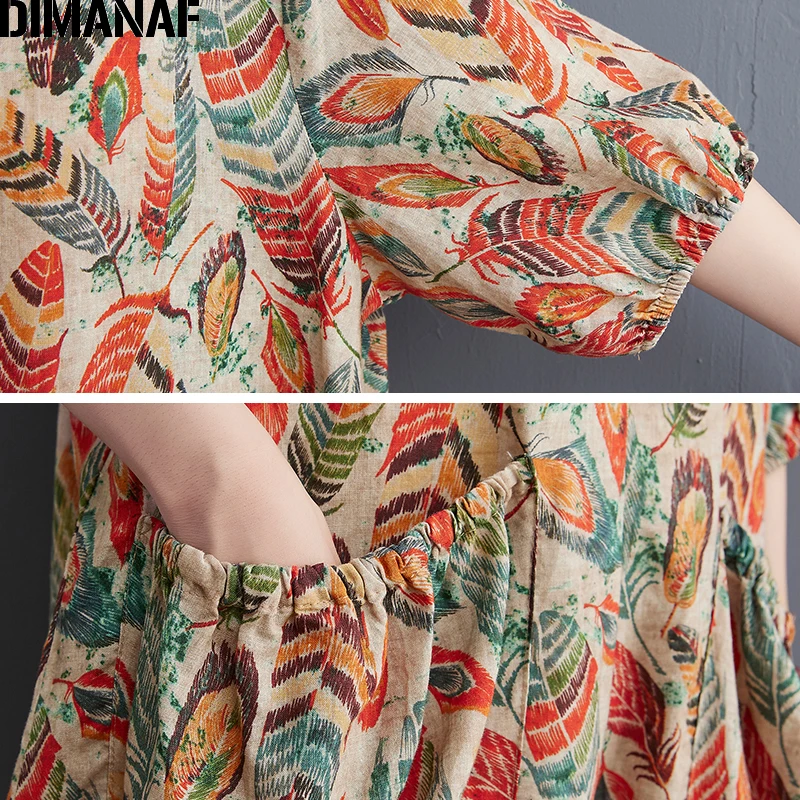 

DIMANAF Summer Women Jumpsuits Overalls Vintage Oversize Lady Long Pants Loose Casual Trousers Floral Cotton Linen 2XLOversize
