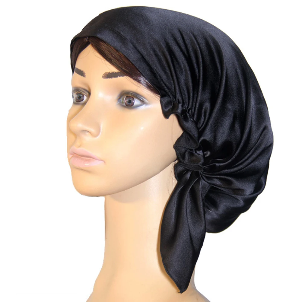 

Women Satin Wrap Adjustable Sleeping Hat Night Cap Silk Hair Care Home Bonnet