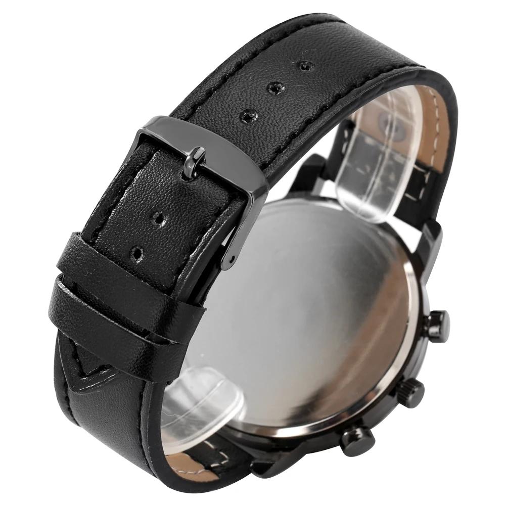 

Fashion Men's Wristwatch Set Black 3 Eyes Quartz Dial Leather Watch Band Man Elastic Bracelets Best Gift Present Set for Boys