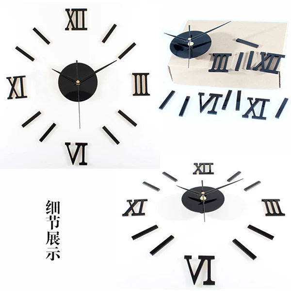 

s-Roman Numerals Clock Frameless Large Acrylic Mirror Surface DIY Wall Clock 3D Home Office School Wall Decor Stickers