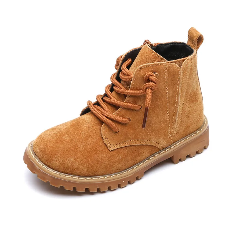

2020 Autumn Kids Flock Fashions Ankle Boots Children Shoes Winter Boys Girls Lace-Up Work Boots Cotton Shoes Size 21-37