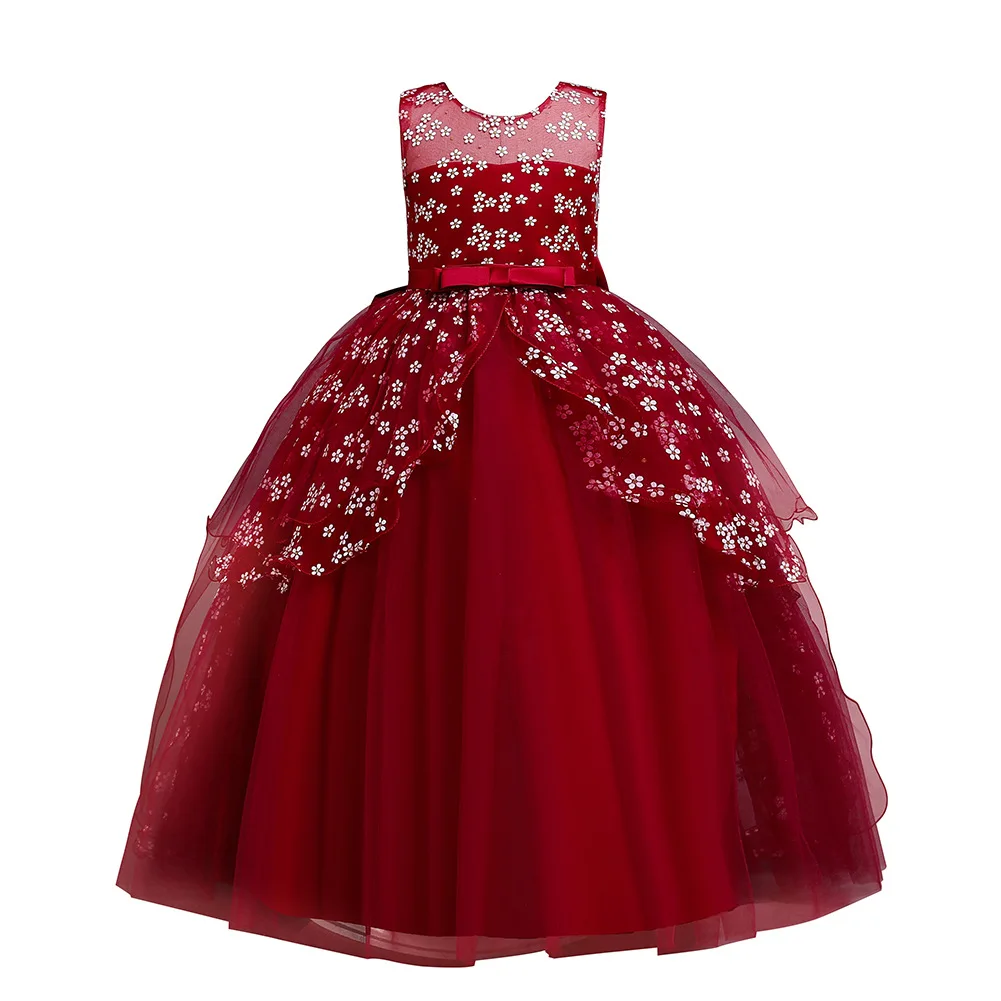 

Girl princess dress flower children's wedding dress girl bow small tug-of-tail dress girls clothes