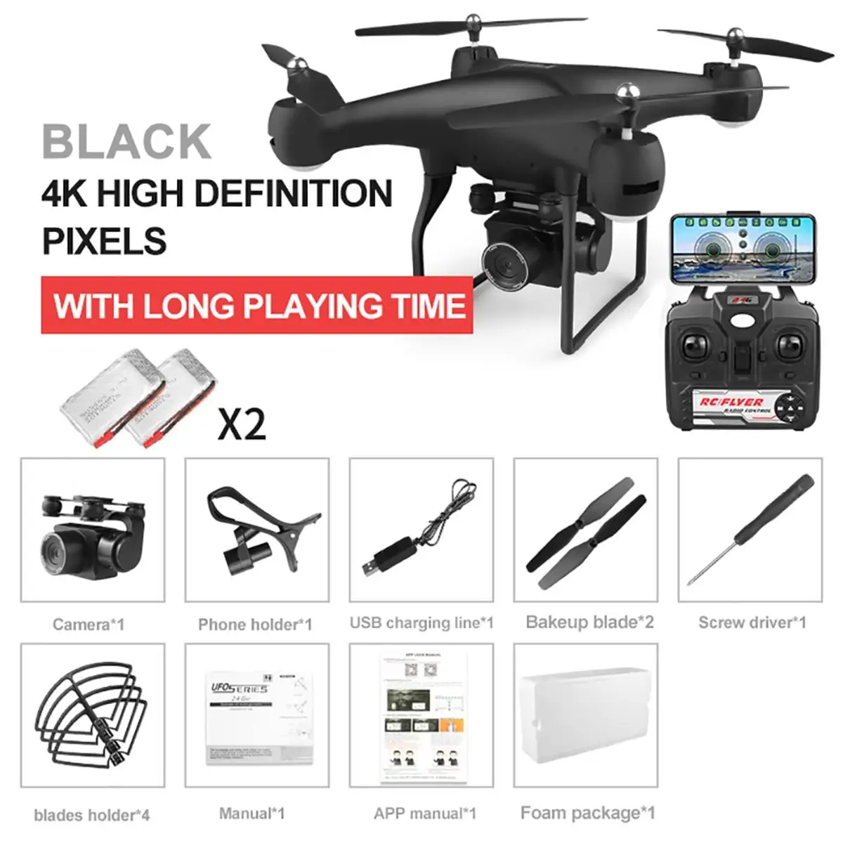 4K Black 2 Battery Дизайн 4K 1080 HD воздушная камера с широкоугольным квадрокоптером wifi FPV Режим высокой фиксации складной Дрон RC с батареей - Цвет: 4K Black 2 Battery