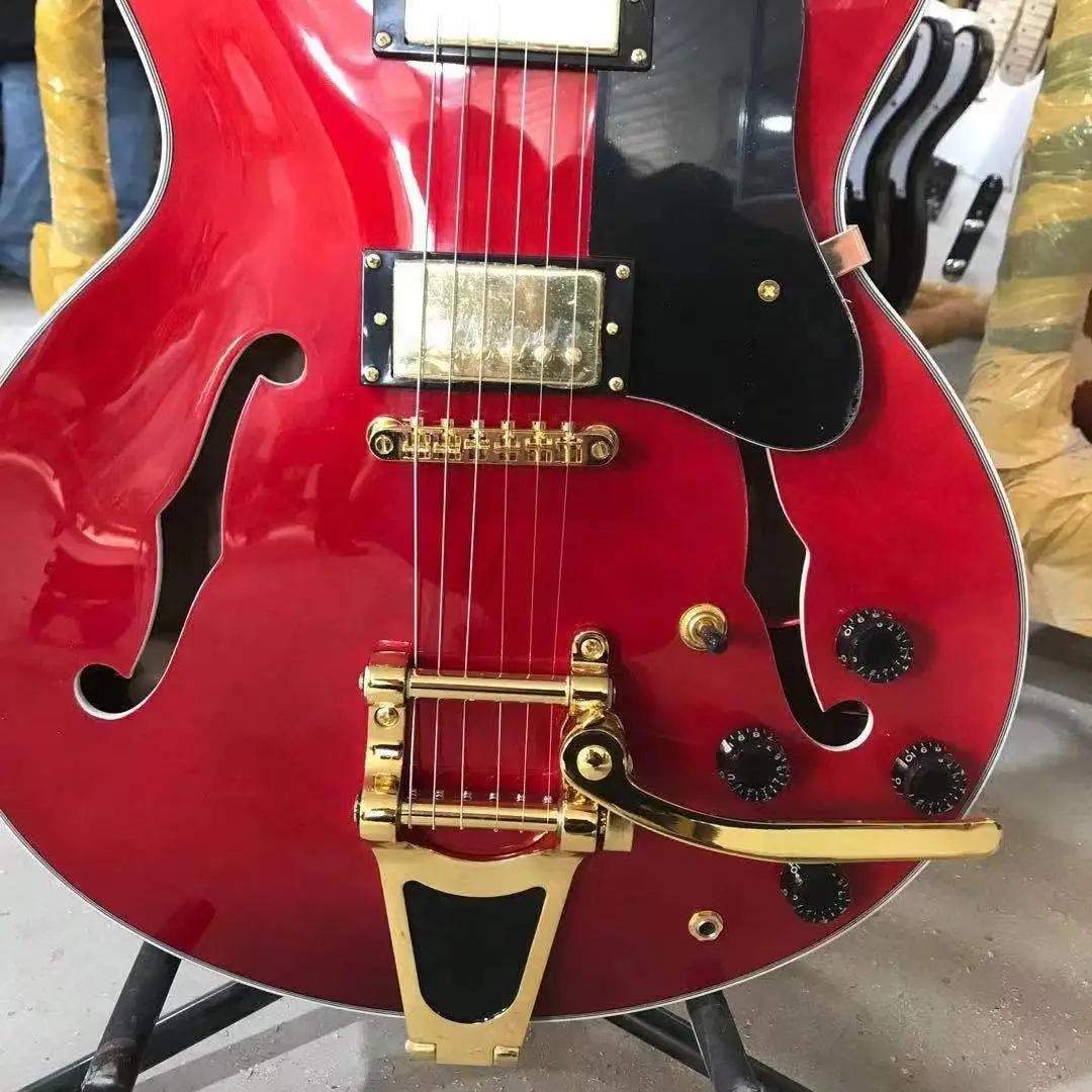 Пользовательская электронная гитара версии ES 335 полый джазовый корпус красное