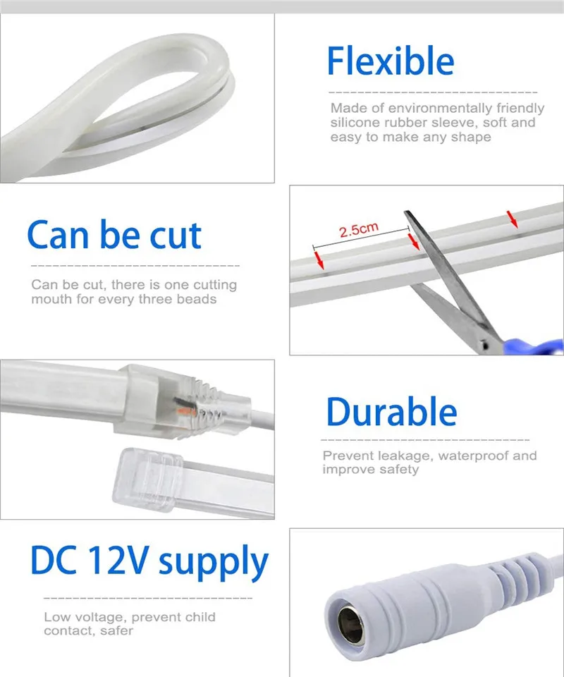 12 В светодиодная водонепроницаемая лента неоновая IP67 белый/теплый белый красный