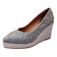 plus size 42 slip on wedges shoes for women 8 cm high heels oxford shoes womans straw braided hemp rope bottom fashion loafers