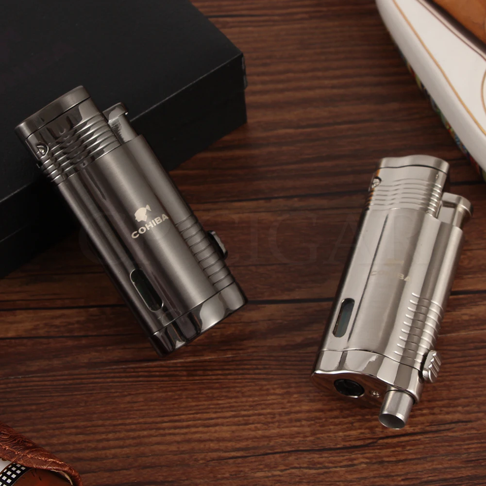 COHIBA 3 струйная фонарь жигалка для сигар металлическая Роскошная газовая