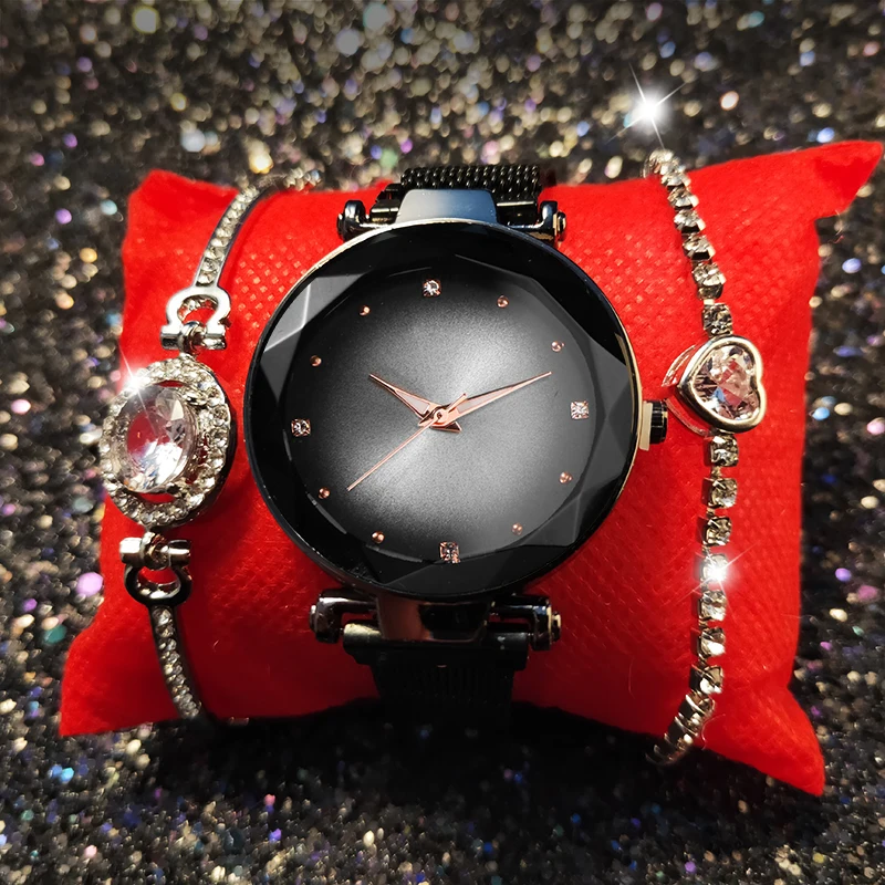 Женские часы и Набор браслетов Простые Модные женские кварцевые с магнитным