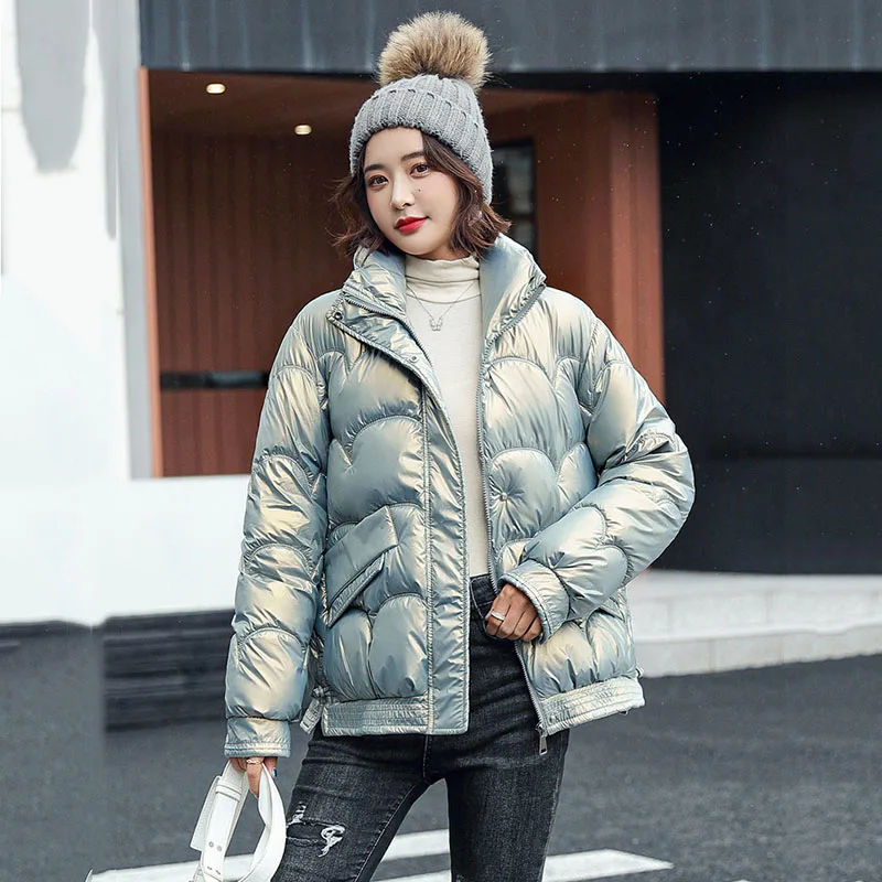 2023 Winter New Glossy Down Parka Thick Women Waterproof Stand-Up Collar Jacket Large Size Loose Warm Snow Shiny Overcoat
