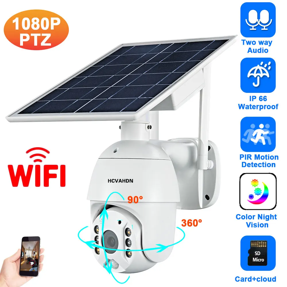 

IP-камера видеонаблюдения ПНН на солнечной батарее, 1080P, Wi-Fi, 2 МП