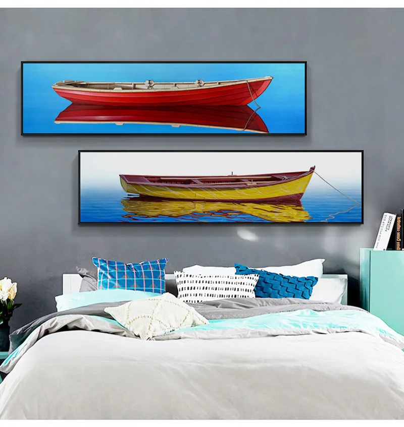 

Habour beach Mediterranean Scenery Nordic style Modern Wall Art Picture Canvas for porch Living room hanging painting Decor