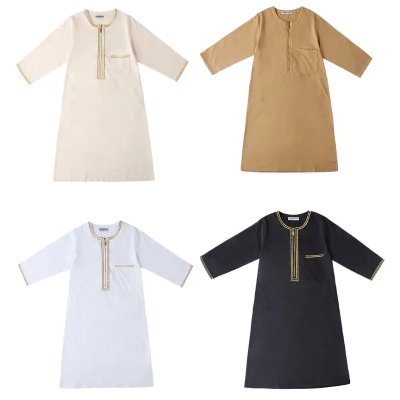 

Muslim Boys Kids Robe Arab Islamic Middle Eastern Teen Boy Zipper Long Sleeve Robes