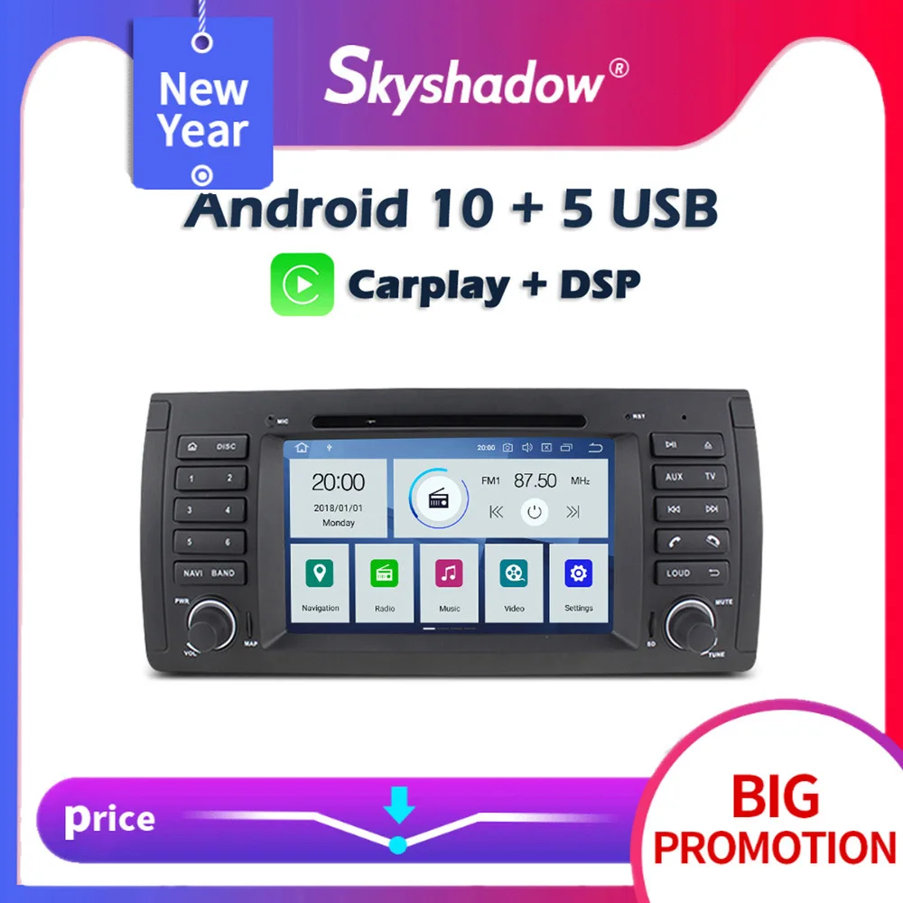 Carplay DSP PX6 IPS Android 10 4 Гб + 64 GPS карта Автомобильный DVD плеер RDS радио Wifi Bluetooth для BMW E39 X5