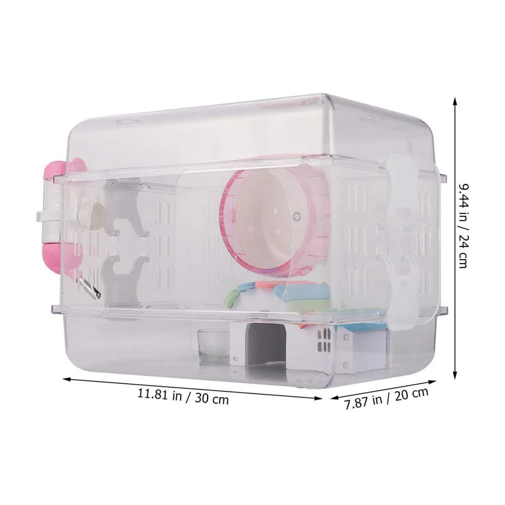 

1 Set Hamster Cage with Running Wheel Food Bowl Transparent Cage Luxury House Hamster Cage Small Pet Supplies
