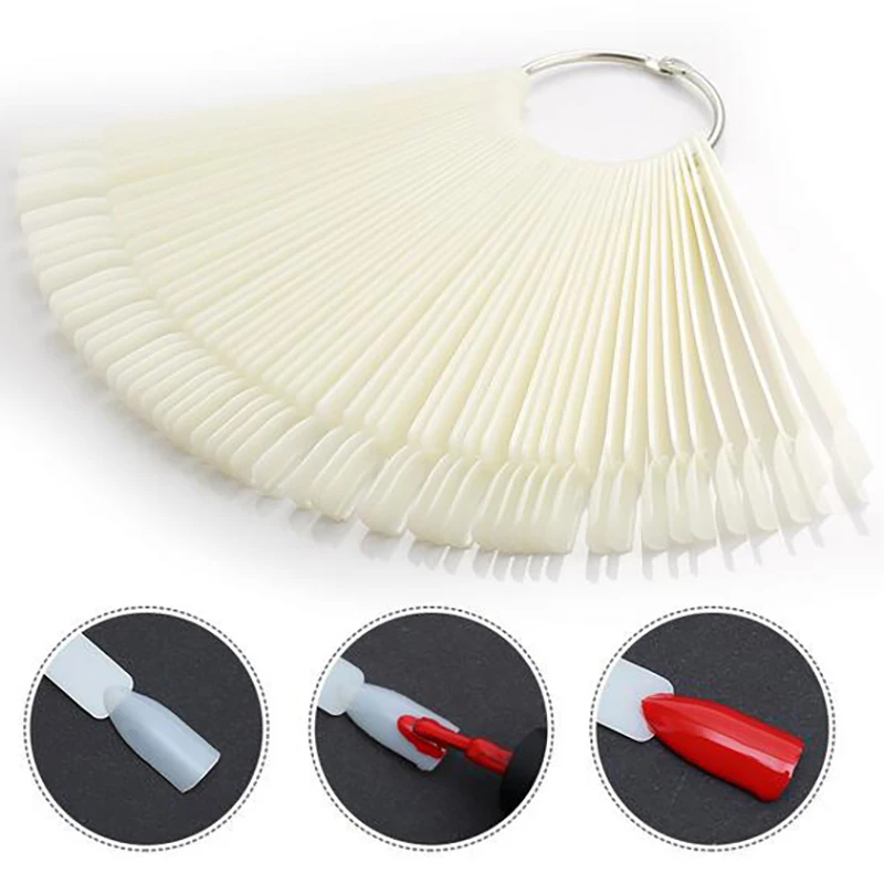 

50pcs/set 3Types Showing Shelf For Nail Art Design Training Polish Color Card Board Fan Oval Head Shaped Practice Manicure Tools