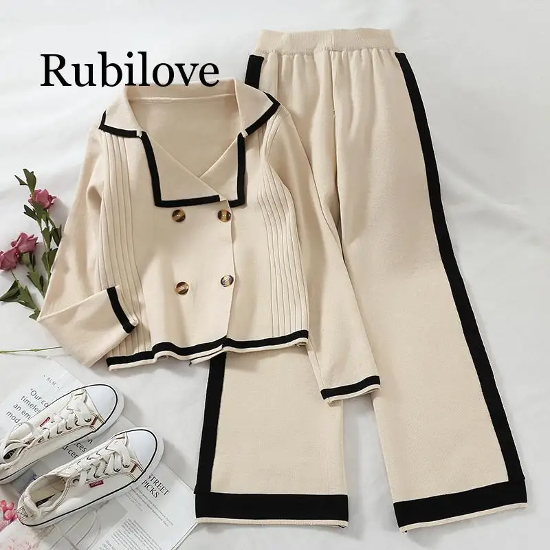 Женский трикотажный костюм из двух предметов повседневный двубортный свитер в