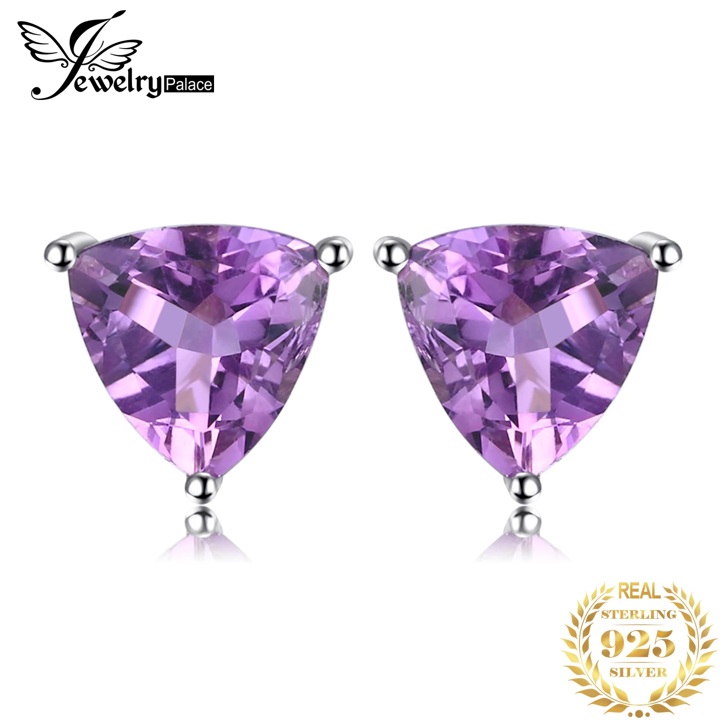 Jewelrypalace трлн 1.9ct Природные Фиолетовый аметист камень Серьги гвоздики Твердые