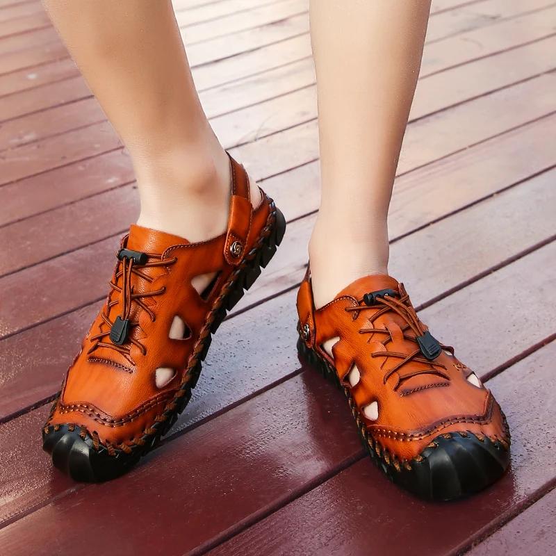 Сандалии REETENE мужские кожаные повседневные пляжные резиновые для лета 2021