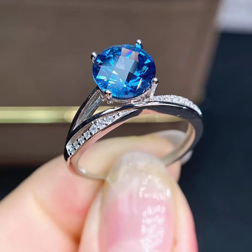 

classic ocean blue color natural Topaz ring 925 sterling silver certified natural gem pure clean ring attractive engagement ring