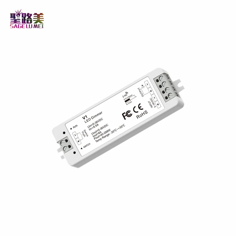 2.4G single color RF Push Dim Dimming led Controller DC5V 12V 24V 36V 1CH*8A dimmer V1 receiver for single color led light tape