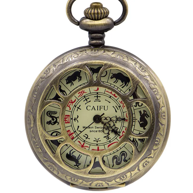 5 шт. Ретро Бронзовая 12 знаков зодиака брелок полый медный компас Механические