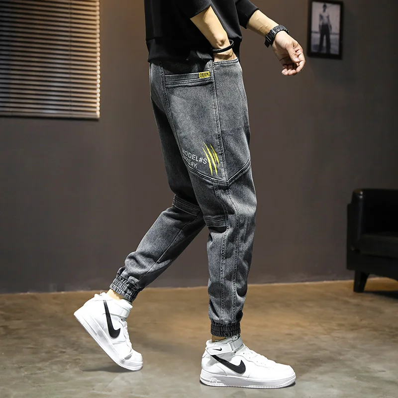 Plus Size Jeans Men's Fashion Loose Stitching Jeans 2021 Fall Winter Casual Cargo Jeans Jogger Jeans for Men Streetwear S-5XL