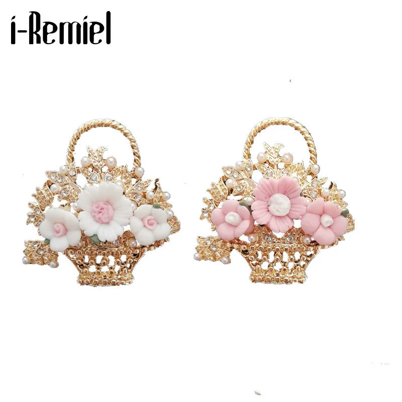 Новая Цветочная корзина Стразы винтажная булавка для лацкана брошь рубашки