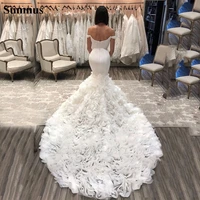 sumnus mermaid wedding dresses 2021 elegant off the shoulder satin organza bridal gowns with flower court train princess
