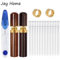 20pcs large eye stitching sewing needles with wooden storage bottle yarn scissors thimble for embroidery sewing accessories