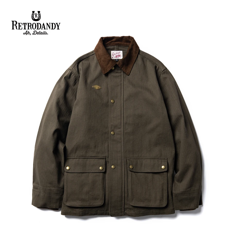 

RETRODANDY Military Hunting Vintage Retro Amekaji Chaqueta de Denim Jacket International Mid Length Outerwear