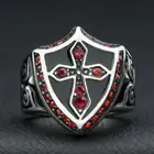 Templar Knight высокое качество панк стиль красный щит крест кольцо для мужчин металлическое кольцо