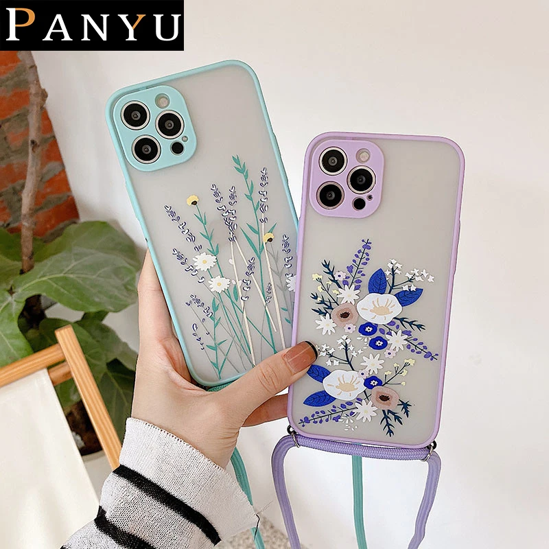 

Clear Matte Bumper Protection Crossbody Lanyard Necklace Stap Phone Case For iPhone 13 mini 12 11 Pro MAX XR X XS Max 7 8 Plus
