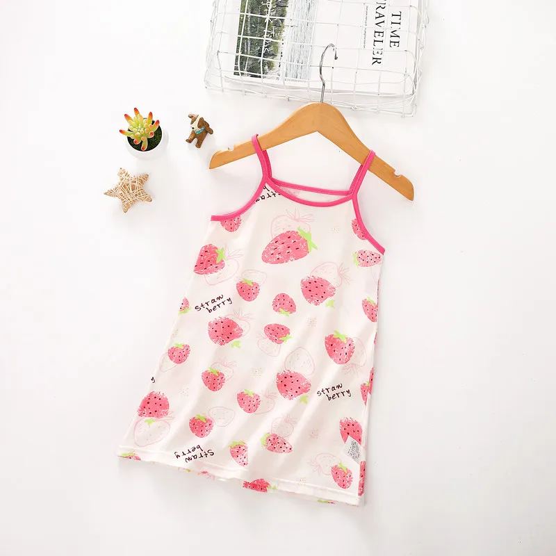 Модная летняя тонкая Пижама на бретелях для девочек милая детская одежда сна