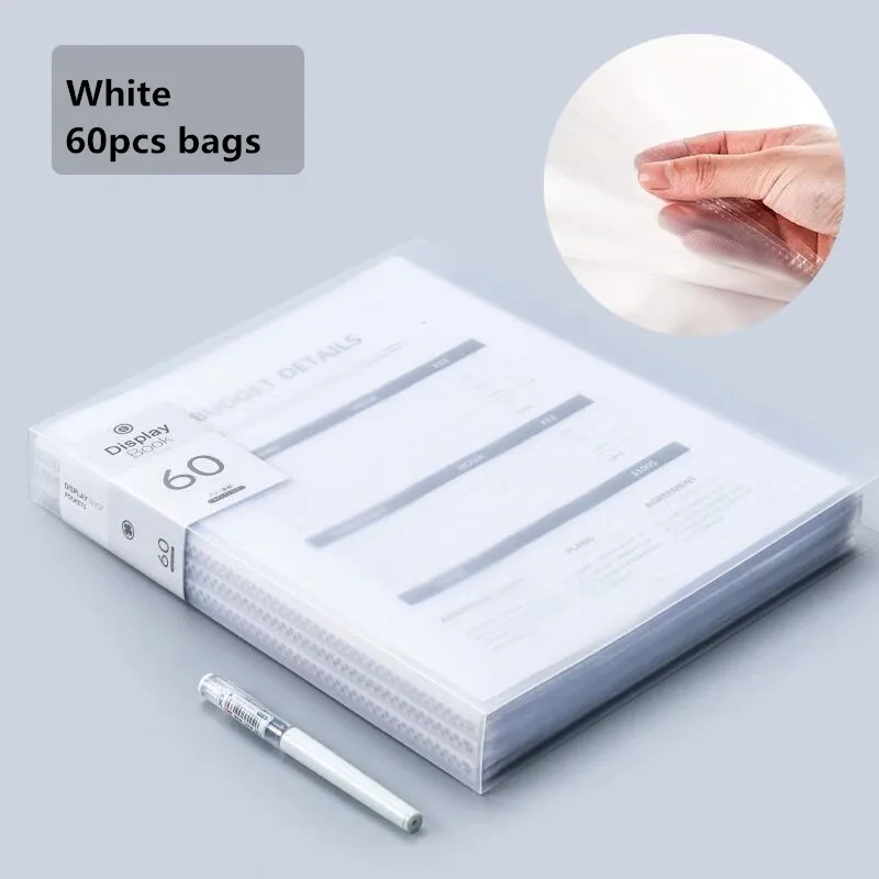 60PCS Bag White 30 60 80 страниц A4 папка для файлов музыкальная смотровая бумага Органайзер сумка для хранения стол сумки для документов лист протекторы чехол канцелярские принадлежности - Цвет: 60PCS Bag White