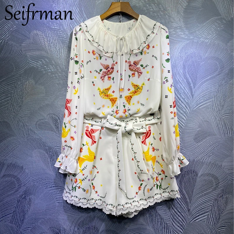 

Seifrmann летний женский модный дизайнерский комплект с шортами с оборками с расклешенными рукавами свободные топы + юбка с высокой талией с бан...