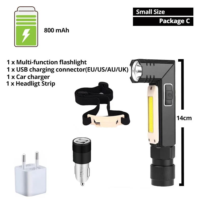 Package C-Small size Многофункциональный светодиодный фонарик 5 Режим освещения USB перезаряжаемая Рабочая лампа Регулируемая лампа передние и задние сильные Магнитный факел - Испускаемый цвет: Package C-Small size