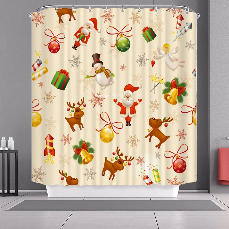 

Children's Bathroom Fun Decoration Christmas Waterproof and Mildew Proof Shower Curtain 3D Digital Printing Shower Curtain