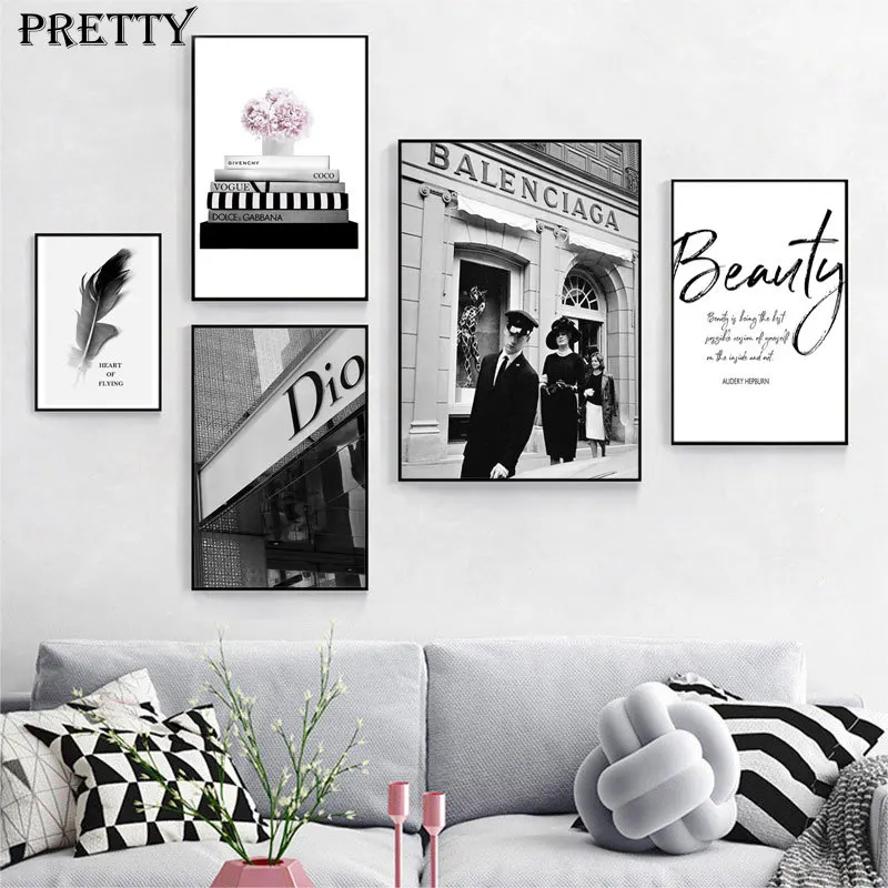 

Fashion Coco Quotes Posters and Prints Black and White European Building Canvas Painting Wall Art Modern Home Decor Pictures