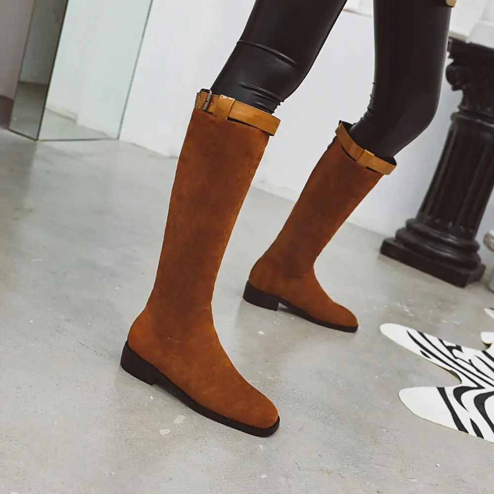 Женские сапоги женская обувь до колена размеры 34-43 с пряжкой и ремешком на молнии