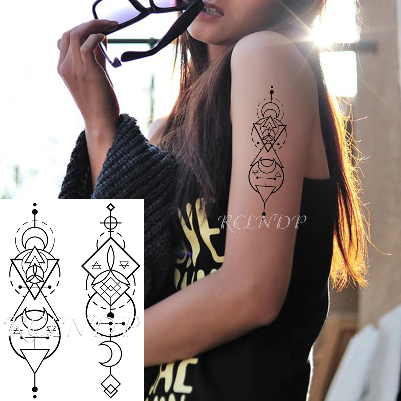 

Waterproof Temporary Tattoo Sticker Moon Triangle Totem Geometric Symbol Fake Tatto Flash Tatoo Arm Body Art for Men Women