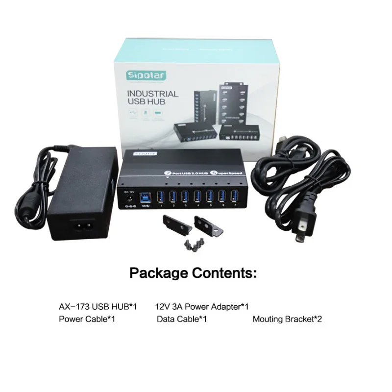

metal 7 Ports USB 3.0 Hub Multi Port USB Splitter charger Hub With 12V 3A Power Adapter LED Indicator DIN-RAIL Mountable