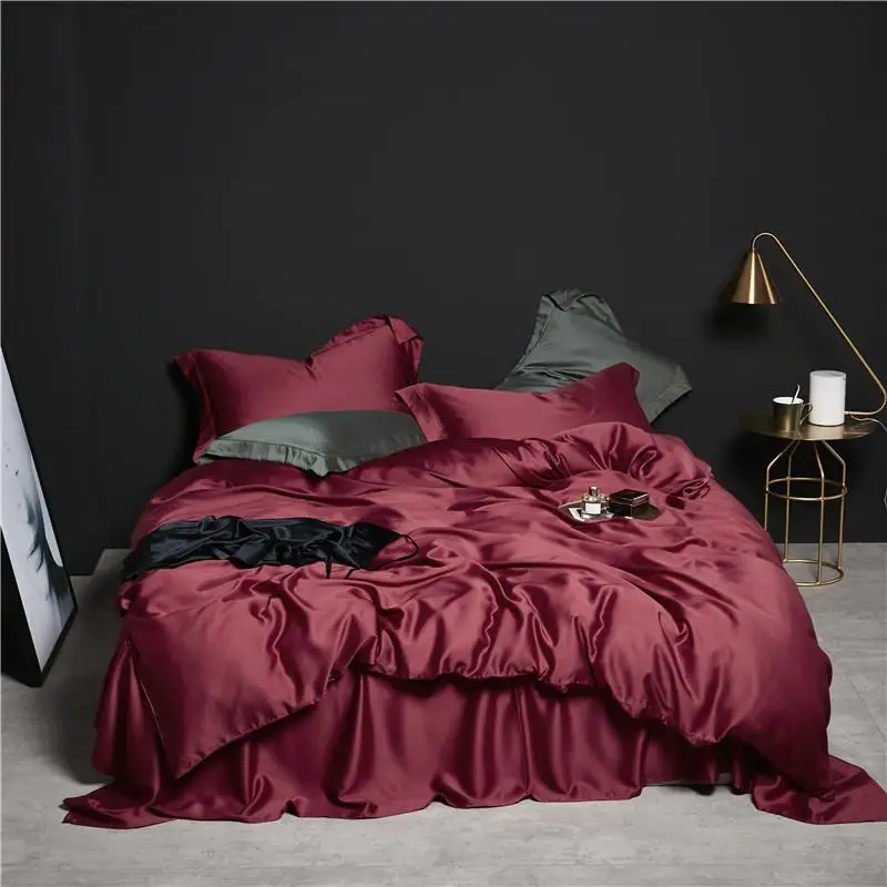 

Комплект постельного белья из тенселя, 42 дюйма, пододеяльник красного цвета + простыня на резинке + 2 наволочки, размер King, Queen, Twin