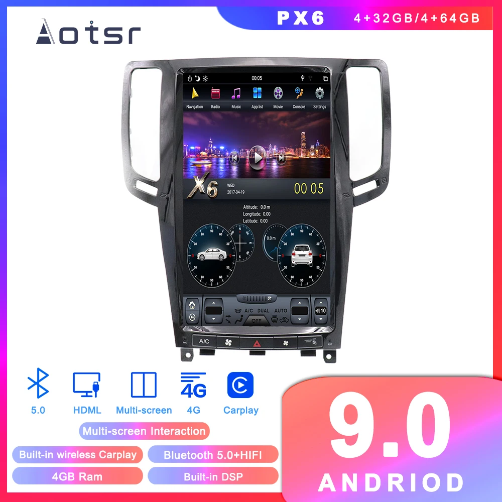 Автомобильный DVD плеер Tesla styel Android 9 0 GPS навигация для Infiniti G37/G25/G35 2007 2013