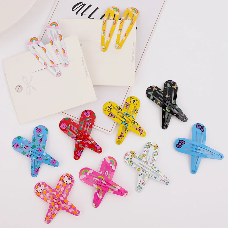 Snap Hair Clip for Children Girls Accessories Kids Hairpin Baby Cute Color Metal Pins Butterfly Dot Bow Print Barrette | Красота и