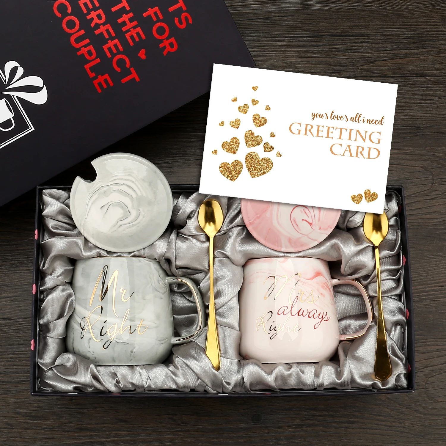 Couple Coffee Mugs Pink Ceramics Coffee Cup with Lid Spoon Marble Cups Set For Bridal Wedding Anniversary Valentine's Day Gift