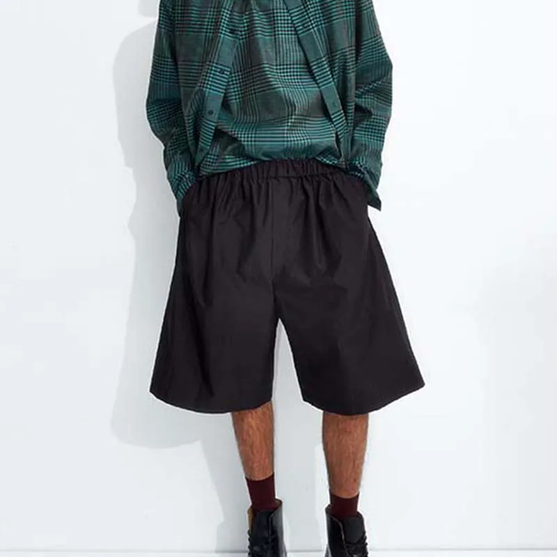 

Bright Silver Black Shorts Capris Sports Middle Waist Leisure Youth Dance Men's Elastic Waist Large Middle Pants